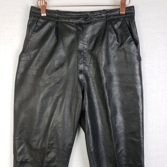 Vintage 100% Leather Pants Black High Rise Straight Leg Trousers size 38 US S/XS - Picture 10 of 11